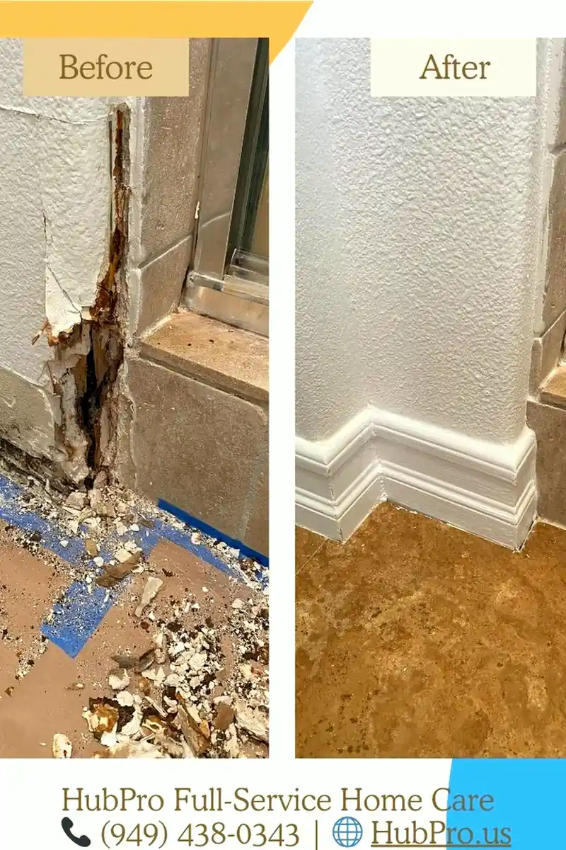 Seamlessly patched drywall hole in Anaheim, rebuilt surface is smooth and flat with no visible seams, even natural light highlights the repair.