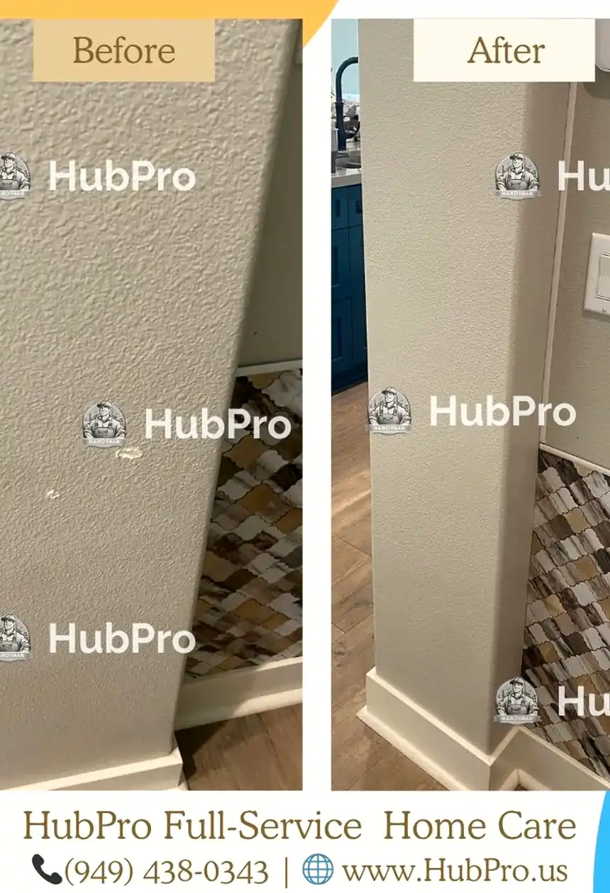 Patched drywall hole in Brea, surface smoothed and blended with no visible seams or shadows, creating a flat finish.