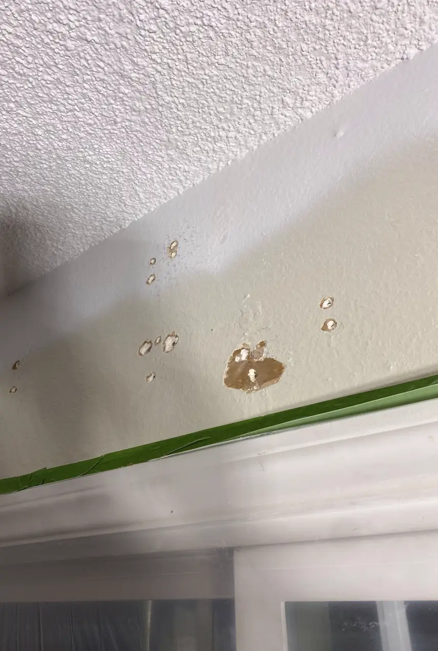 A drywall hole patched and skimmed smoothly with no visible seams, blending evenly with the surrounding wall under natural light.