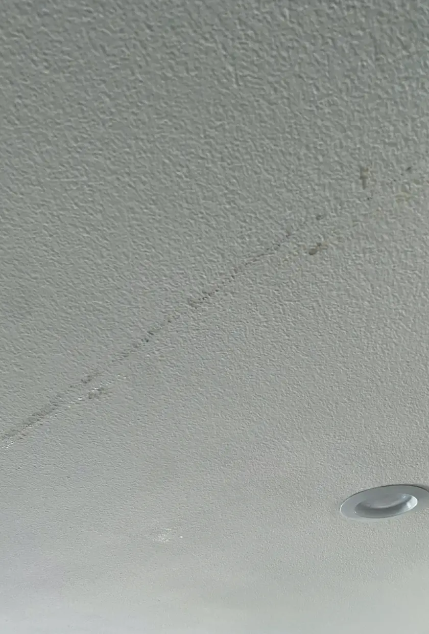 Drywall hole patched and skimmed smooth, wall surface flat and even with natural light highlighting no seams.