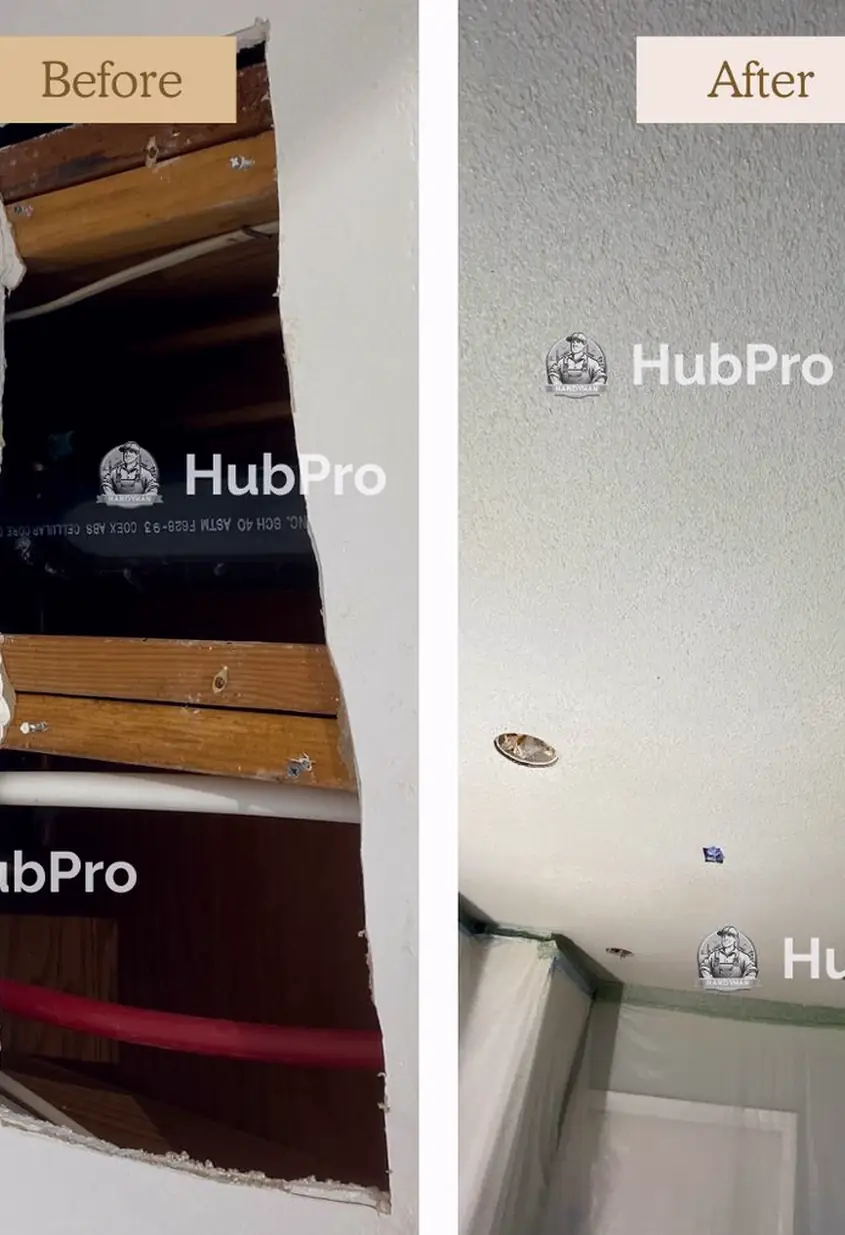 Repaired hole in San Clemente wall now patched and skimmed smooth, with no visible seams and even light reflection across surface.