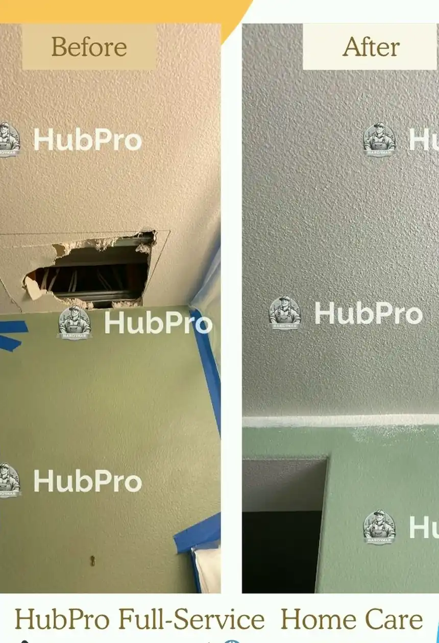 Repaired drywall patch in Seal Beach, hole rebuilt and skimmed smooth, paint matched with no visible seams or shadows